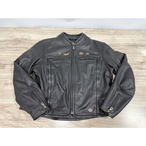 Harley Davidson Women's Leather Jacket Embossed Logo Zip Vented - Size XL
